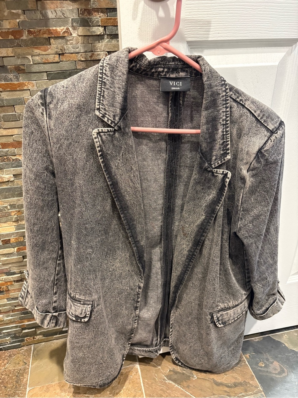 VICI Stonewash Gray Denim Blazer Jacket